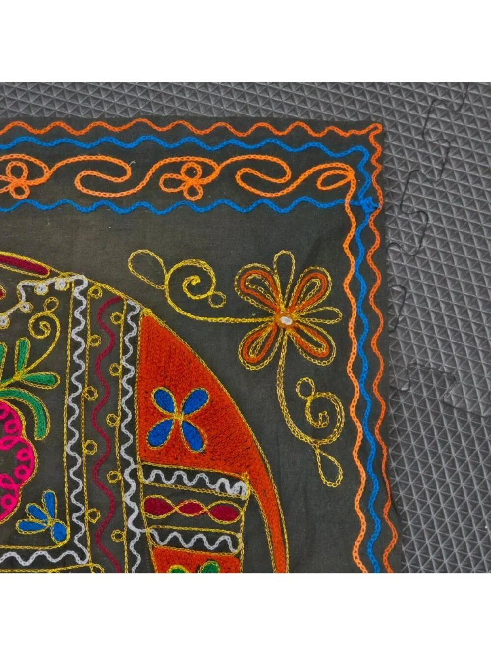 Indian Elephant Embroidered Testile Wall Hanging Mirror Work Boho Fold Art Decor